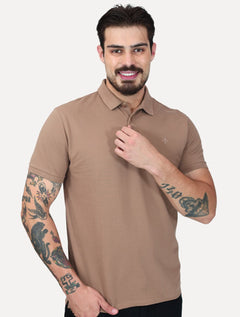 Polo Dudalina Piquet Essentials Cotton Basica Marrom Claro