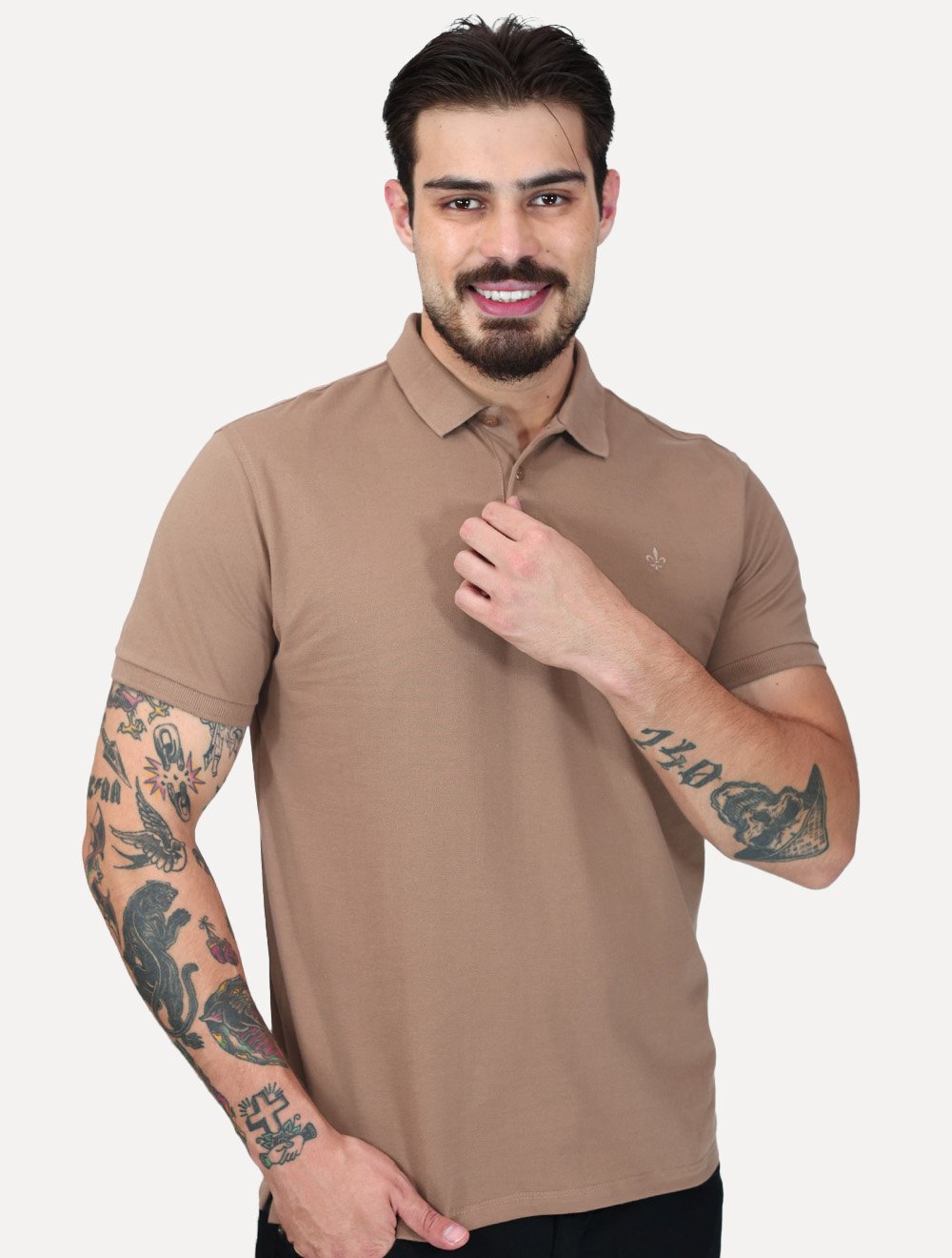 Polo Dudalina Piquet Essentials Cotton Basica Marrom Claro
