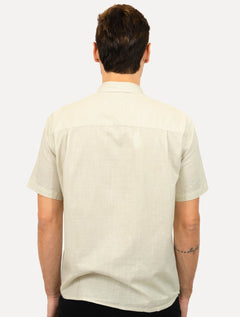 Camisa Ellus Masculina Regular Manga Curta Linen Like Surf New Italian Cáqui Claro