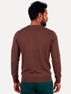 Suéter Calvin Klein Jeans Masculino Crewneck Tricot Mini Logo Marrom Escuro