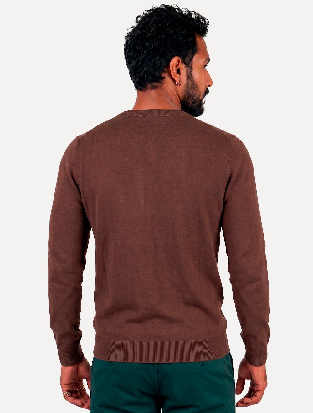 Suéter Calvin Klein Jeans Masculino Crewneck Tricot Mini Logo Marrom Escuro