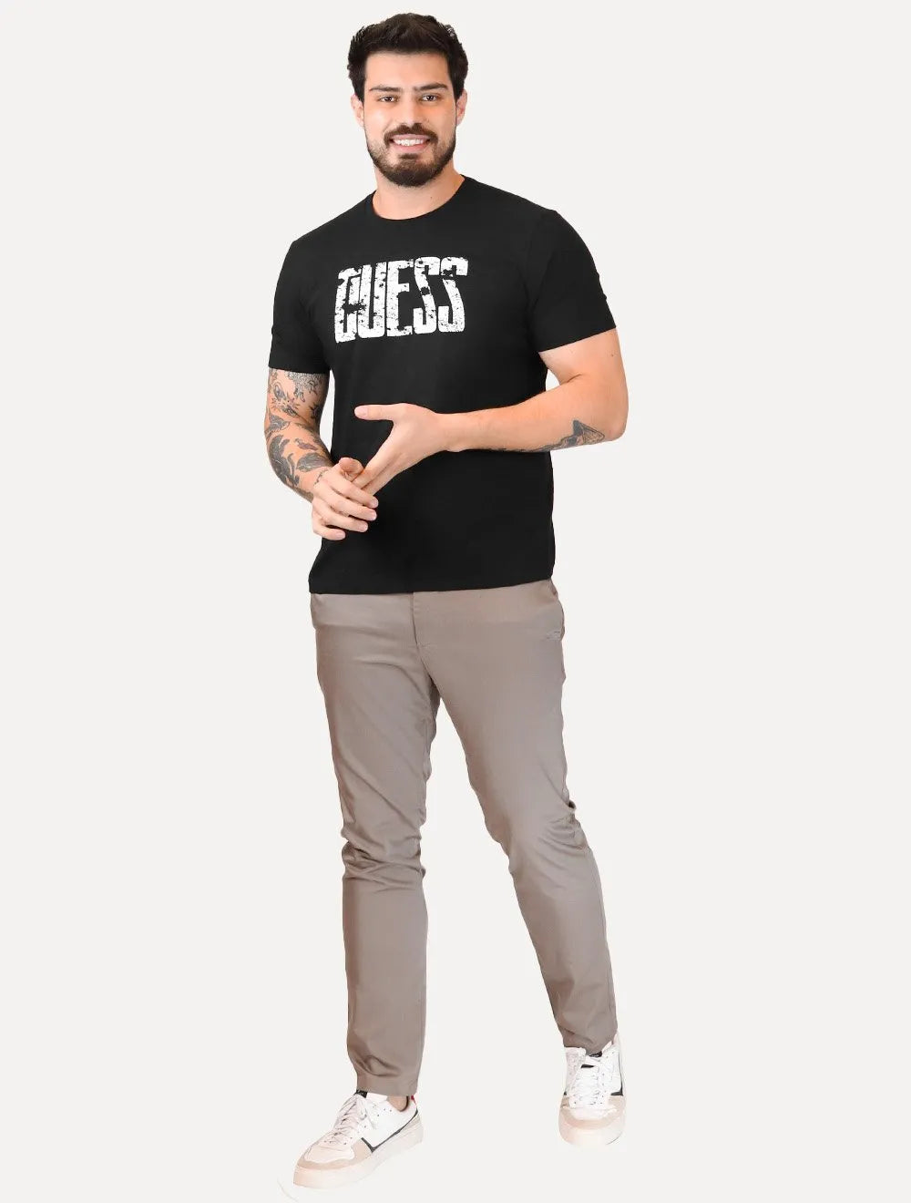 Camiseta Guess Masculina Eroded Logo Print Preta