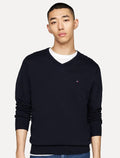 Suéter Tommy Hilfiger Masculino Essential Cotton V-Neck Azul Marinho