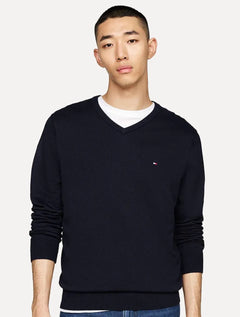 Suéter Tommy Hilfiger Masculino Essential Cotton V-Neck Azul Marinho