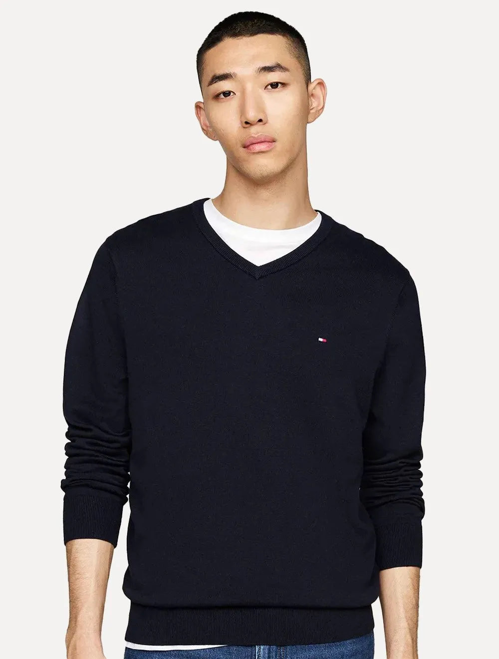 Suéter Tommy Hilfiger Masculino Essential Cotton V-Neck Azul Marinho