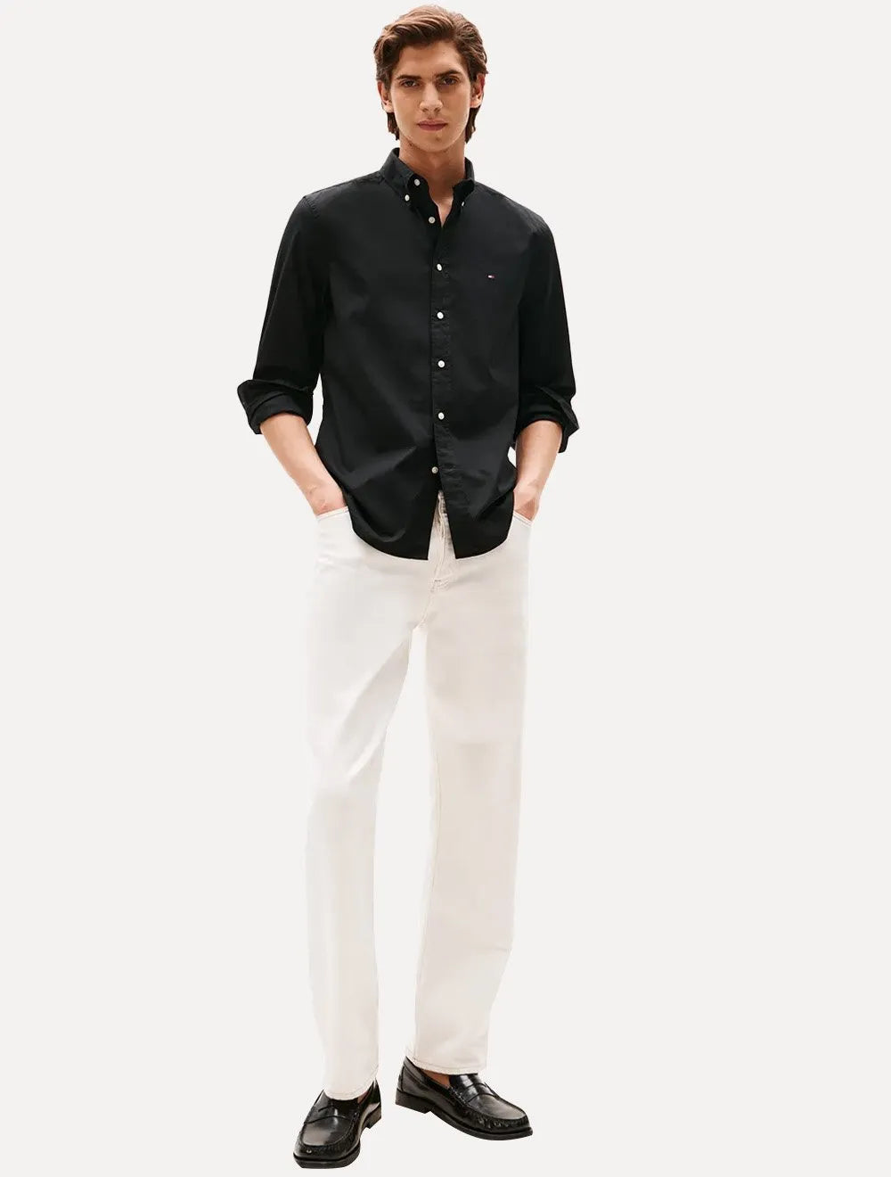 Camisa Tommy Hilfiger Masculina Regular Core Flex Poplin Preta