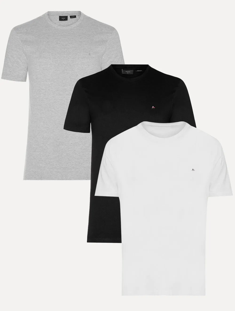 Kit Camisetas Aramis | Masculina Basic Lisa Cinza Mescla/Preta/Branca