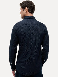 Camisa Tommy Hilfiger Masculina Flex Poplin Mini Print Shirt Azul Marinho