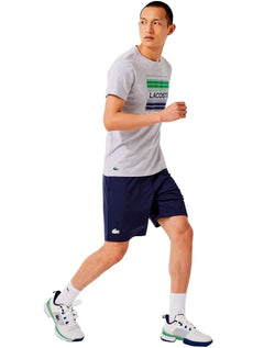 Camiseta Lacoste Masculina Jersey Sport Lines Logo Graphic Cinza Mescla