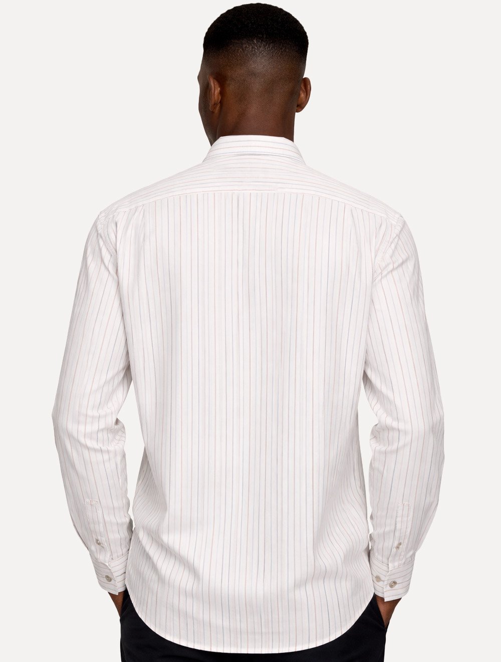 Camisa Dudalina Masculina Comfort Superfine Cotton Oxford Listrada Branca