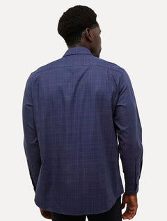 Camisa Dudalina Masculina Comfort Fit Xadrez Maq Grid Azul Marinho