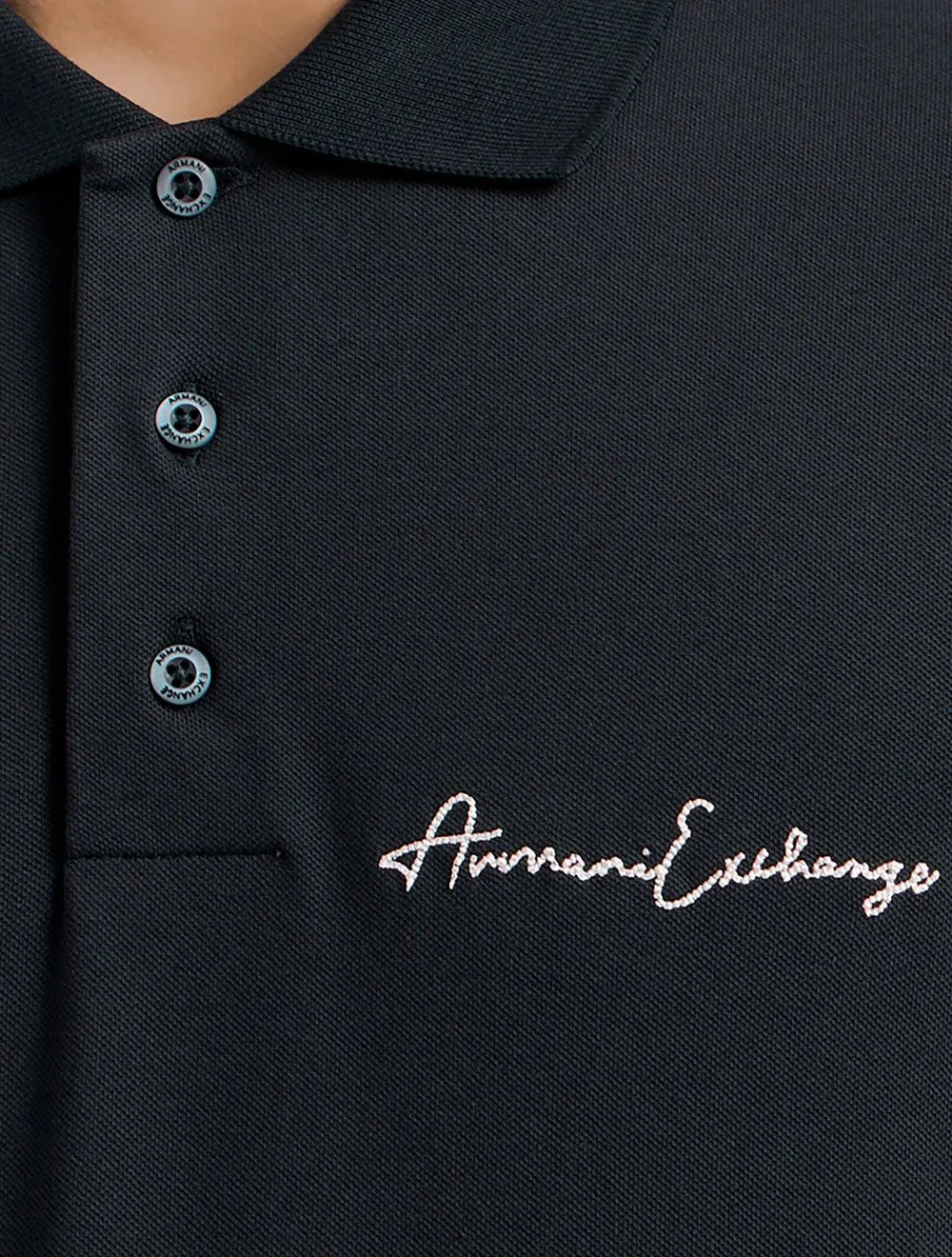 Polo Armani Exchange Masculina Regular Fit Logo Signature Azul Marinho