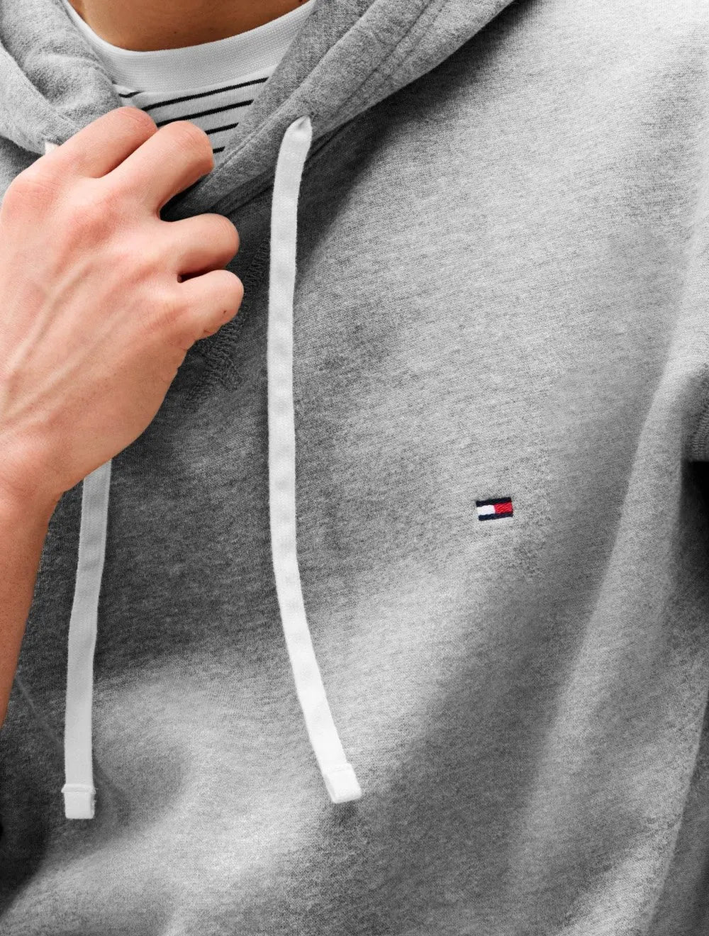 Moletom Tommy Hilfiger Masculino Essential Fleece Hoody Flag Cinza Médio