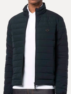 Jaqueta Empório Armani Masculina Matelassê Full-Zip Black Logo Azul Marinho