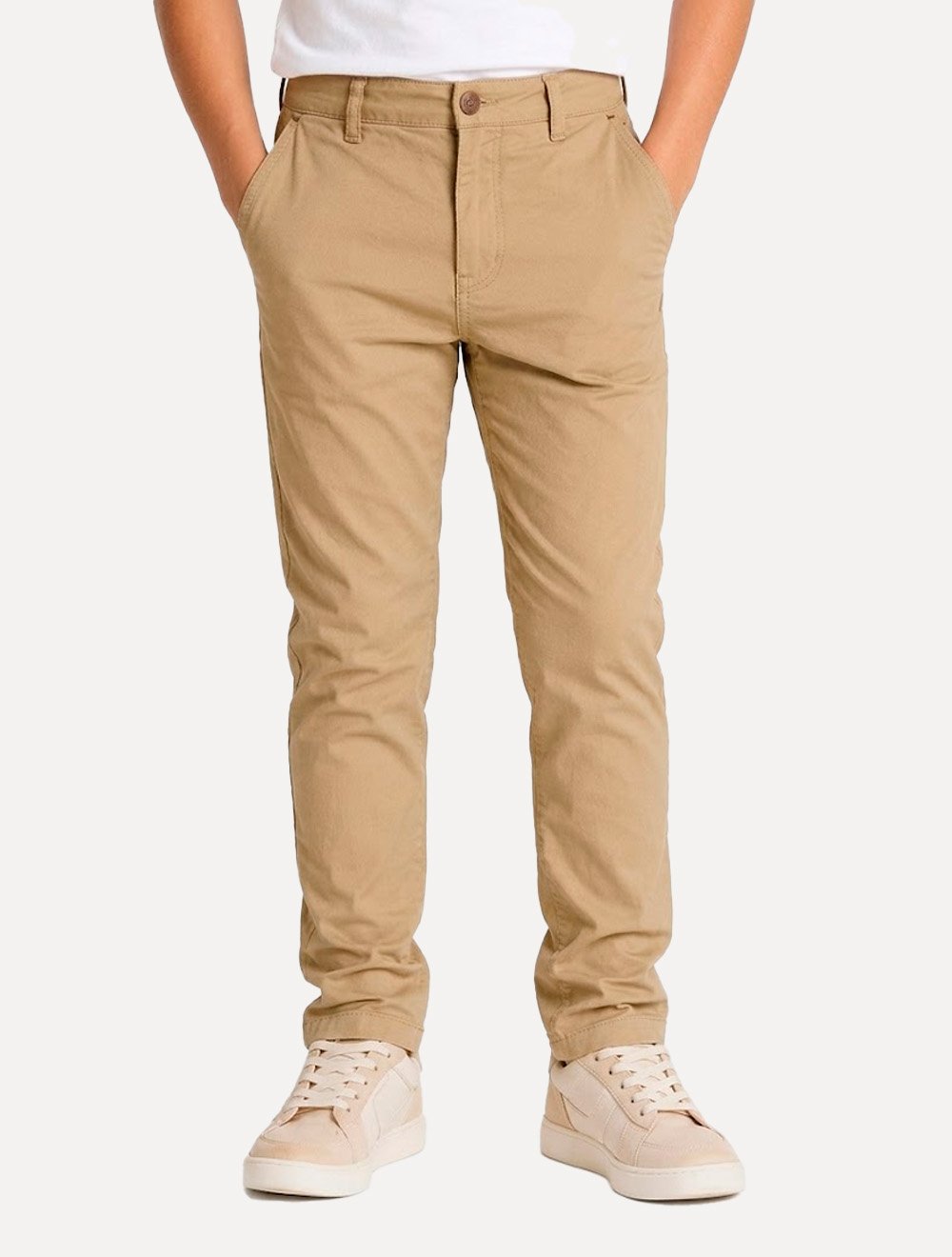 Calça Calvin Klein Jeans Infantil Low Rise Skinny Chino Caqui