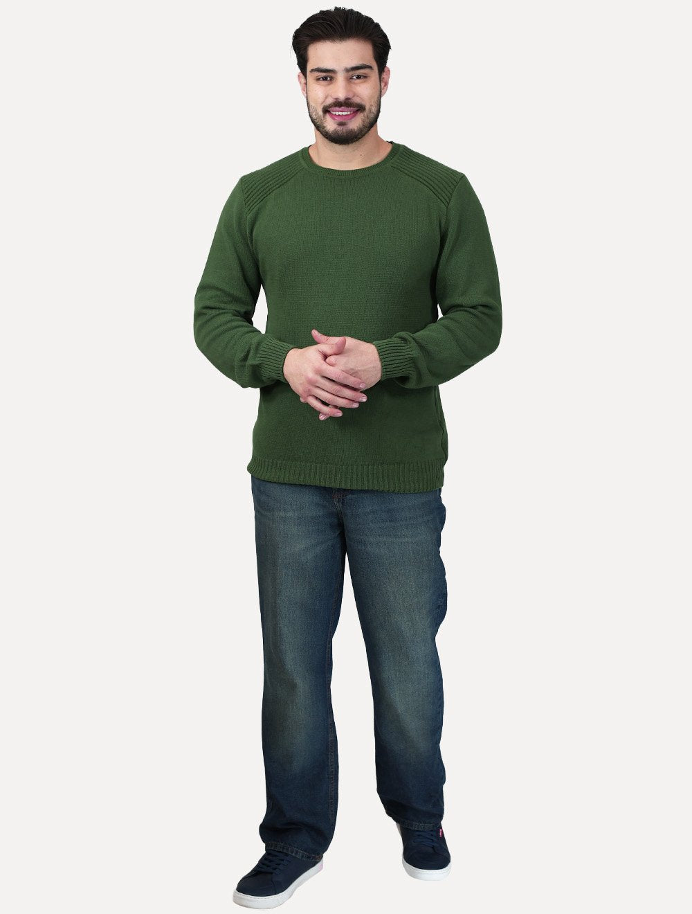 Suéter Dixen Masculino Tricot Nervura Ombro Estonada Verde