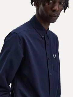 Camisa Fred Perry Masculina Oxford Pocket Light Logo Azul Escuro