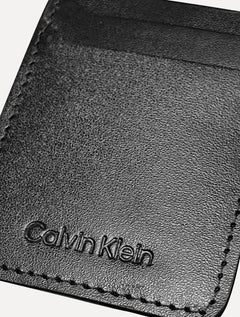 Carteira Calvin Klein Jeans Porta Cartão Vertical Couro CK Queima Preta