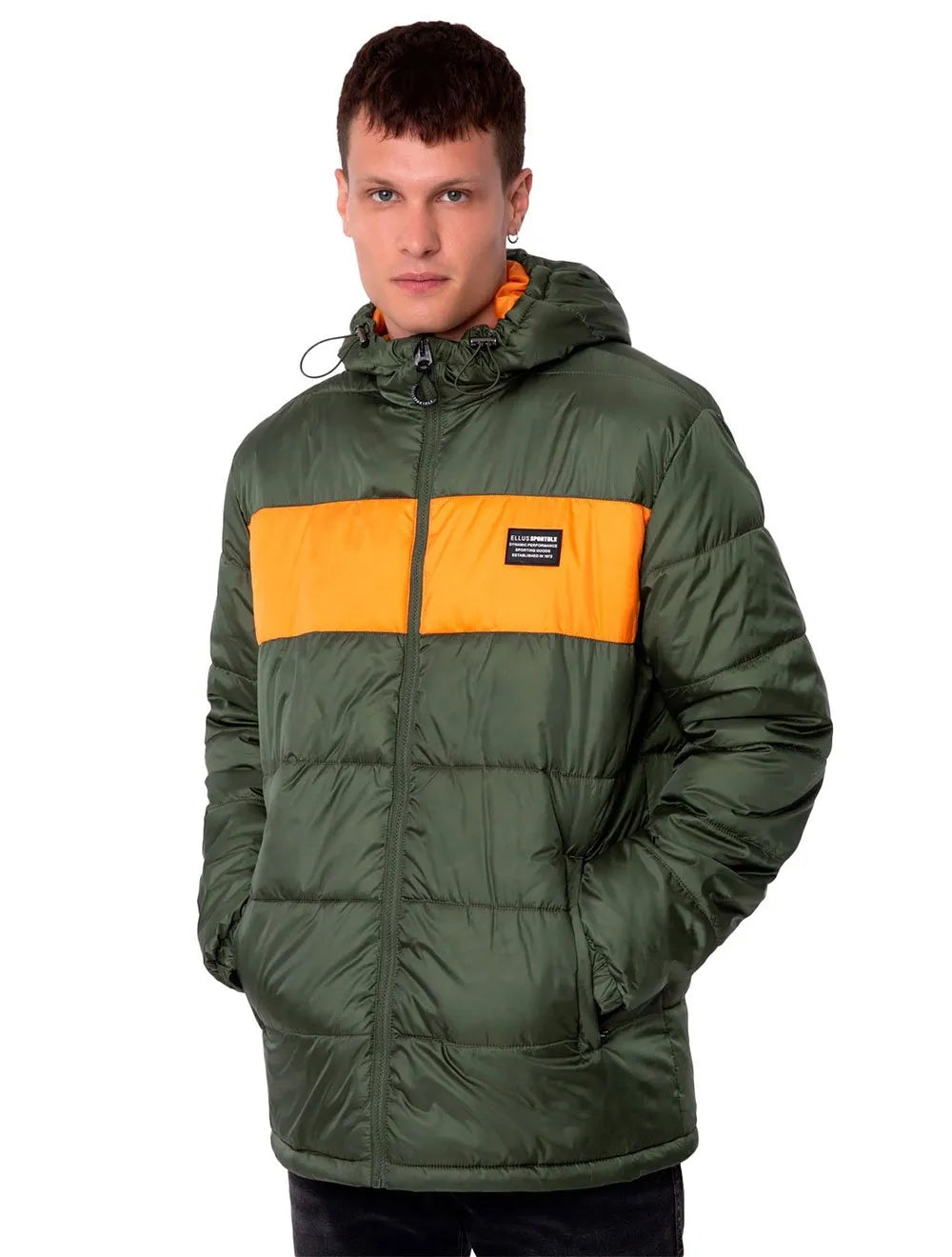 Jaqueta Ellus Masculina Check Hood Down Verde Militar