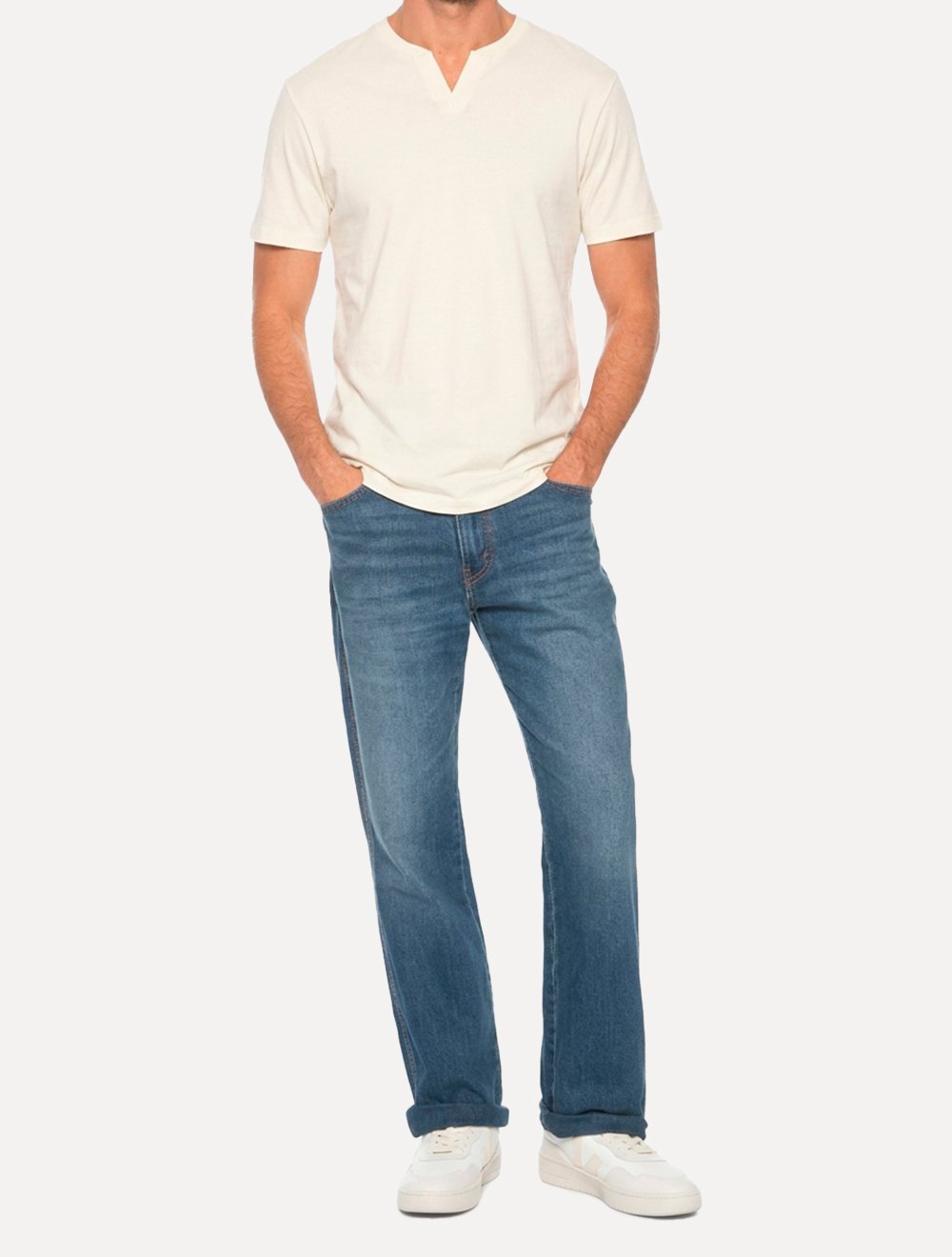 Camiseta Aramis Masculina Regular Gola Detalhe Decote Off White