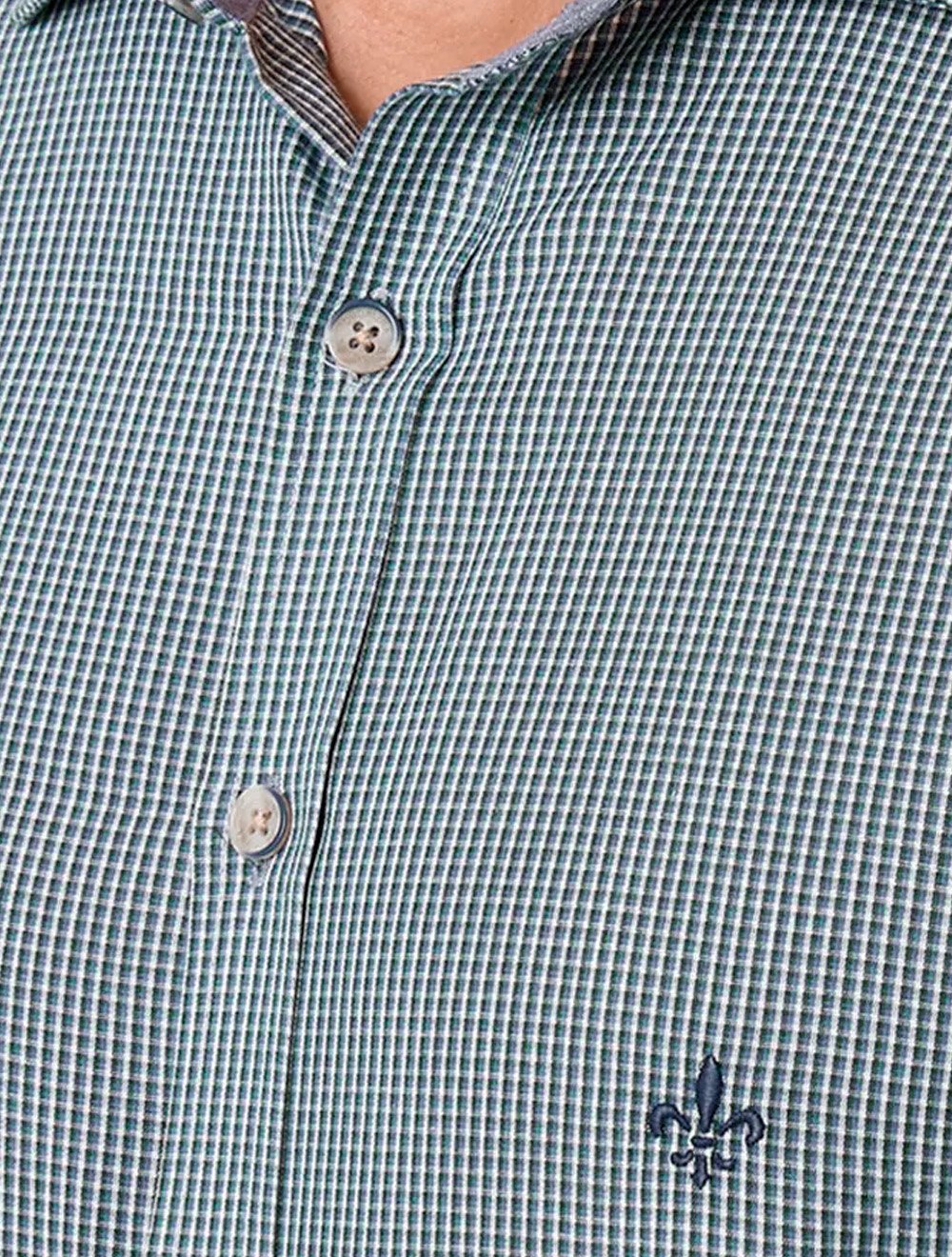 Camisa Dudalina Masculina Milano Superfine Cotton Micro Vichy Verde Escuro