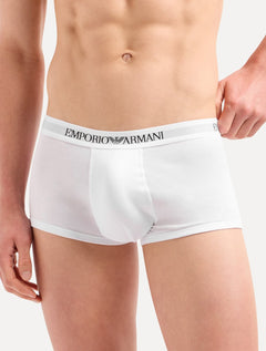Cueca Empório Armani Boxer Trunk Lisa Black Logo Branca Pack 3UN