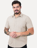 Camisa Aramis Masculina Manga Curta Slim Oxford Planalto Cáqui