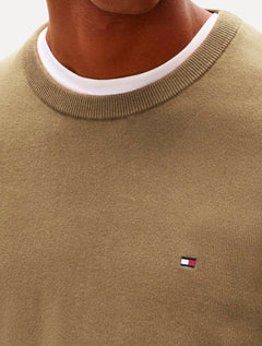 Suéter Tommy Hilfiger Masculino Crewneck Essential Cotton Cáqui Claro