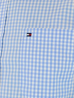 Camisa Tommy Hilfiger Masculina Manga Curta Pocket Gingham Azul Claro