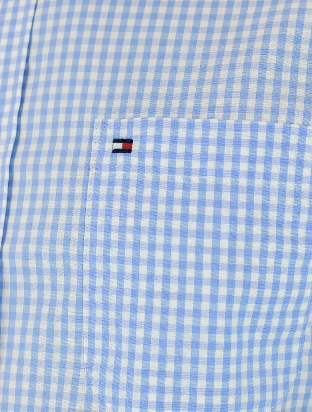 Camisa Tommy Hilfiger Masculina Manga Curta Pocket Gingham Azul Claro