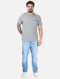 Camiseta Tommy Hilfiger Masculina Regular Small Crest Outline Cinza Mescla