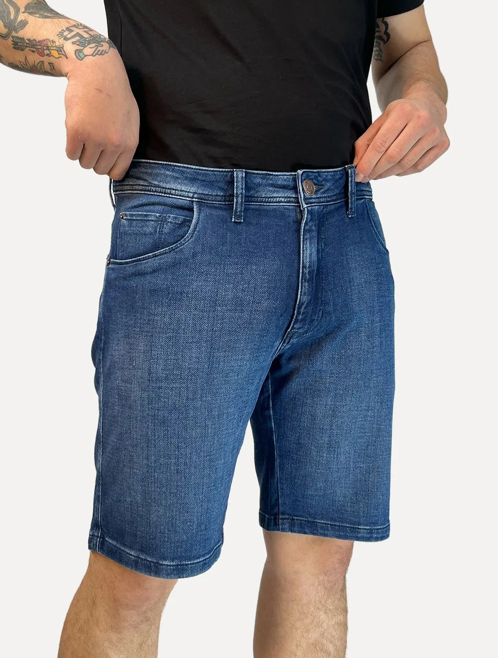 Bermuda Dudalina Masculina Moletom Slim Denim Jeans Escuro