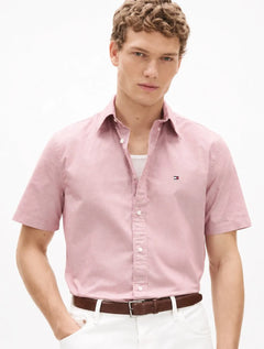 Camisa Tommy Hilfiger Masculina Manga Curta Regular Houndstooth Mini Xadrez Rosa
