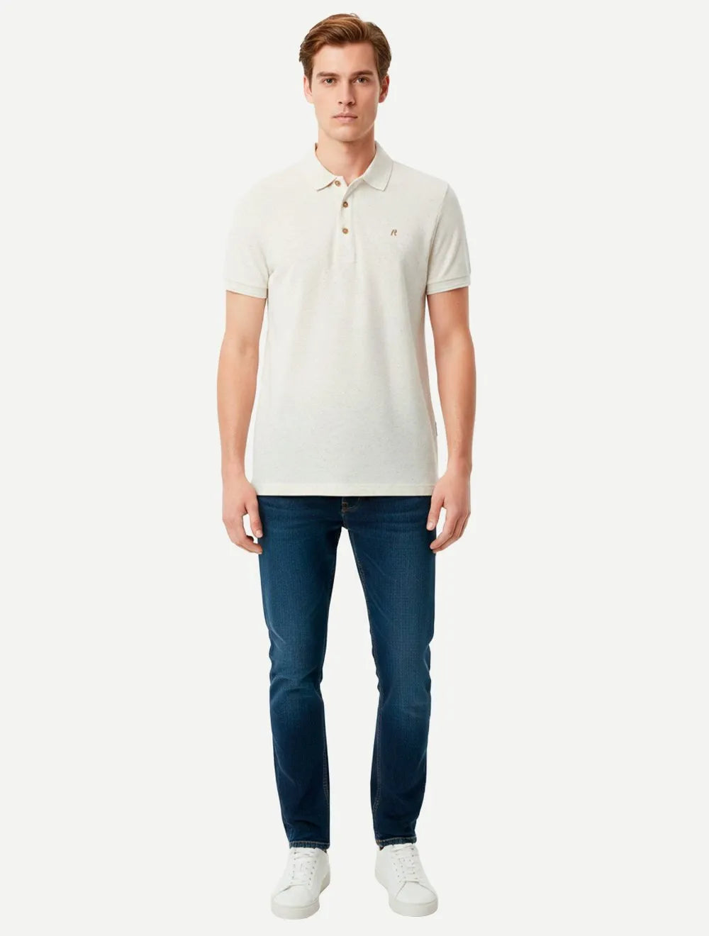 Polo Replay Masculina Malha Brown Icon Off White