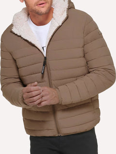 Jaqueta Calvin Klein Masculina Hoodie Matelassê Sherpa Cáqui