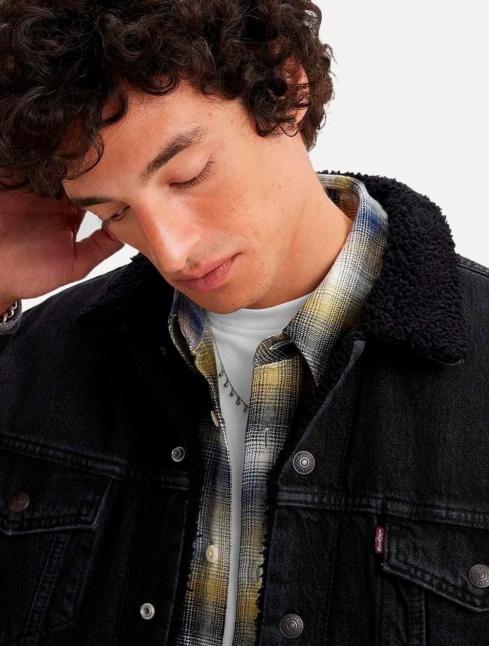 Jaqueta Levis Jeans Masculina Trucker Relaxed Sherpa Preta