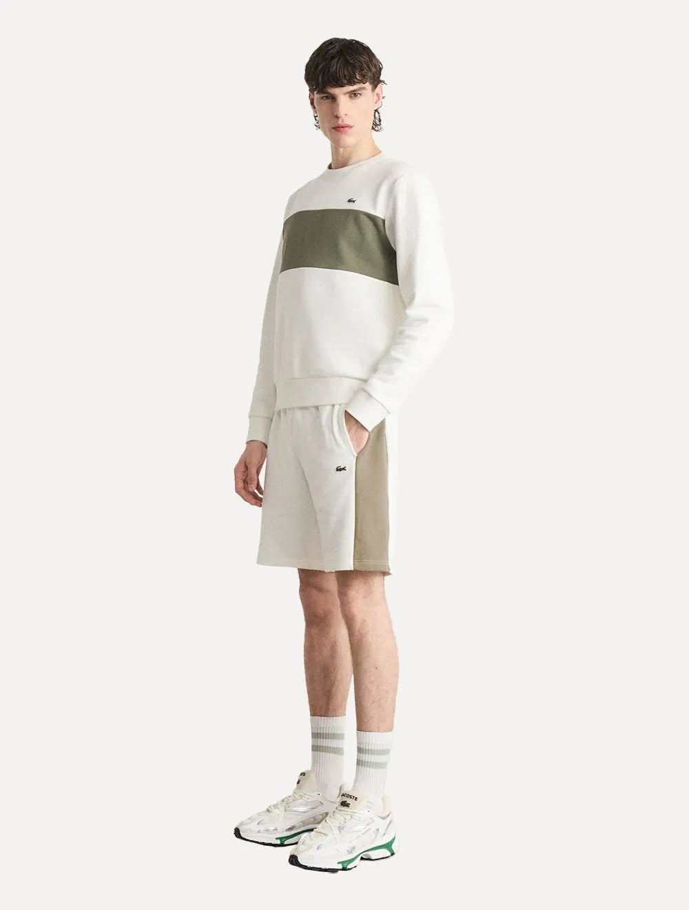 Bermuda Lacoste Masculina Moletom Fleece Colourblock Jogger Off-White