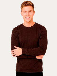 Camiseta Aramis Masculina Manga Longa Basica Mono Logo Marrom Café