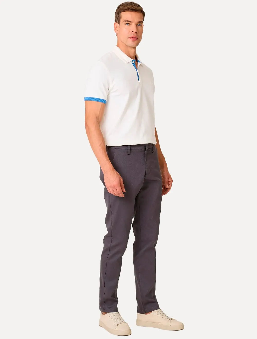 Polo Dudalina Masculina Flex Gola Jacquard Off White