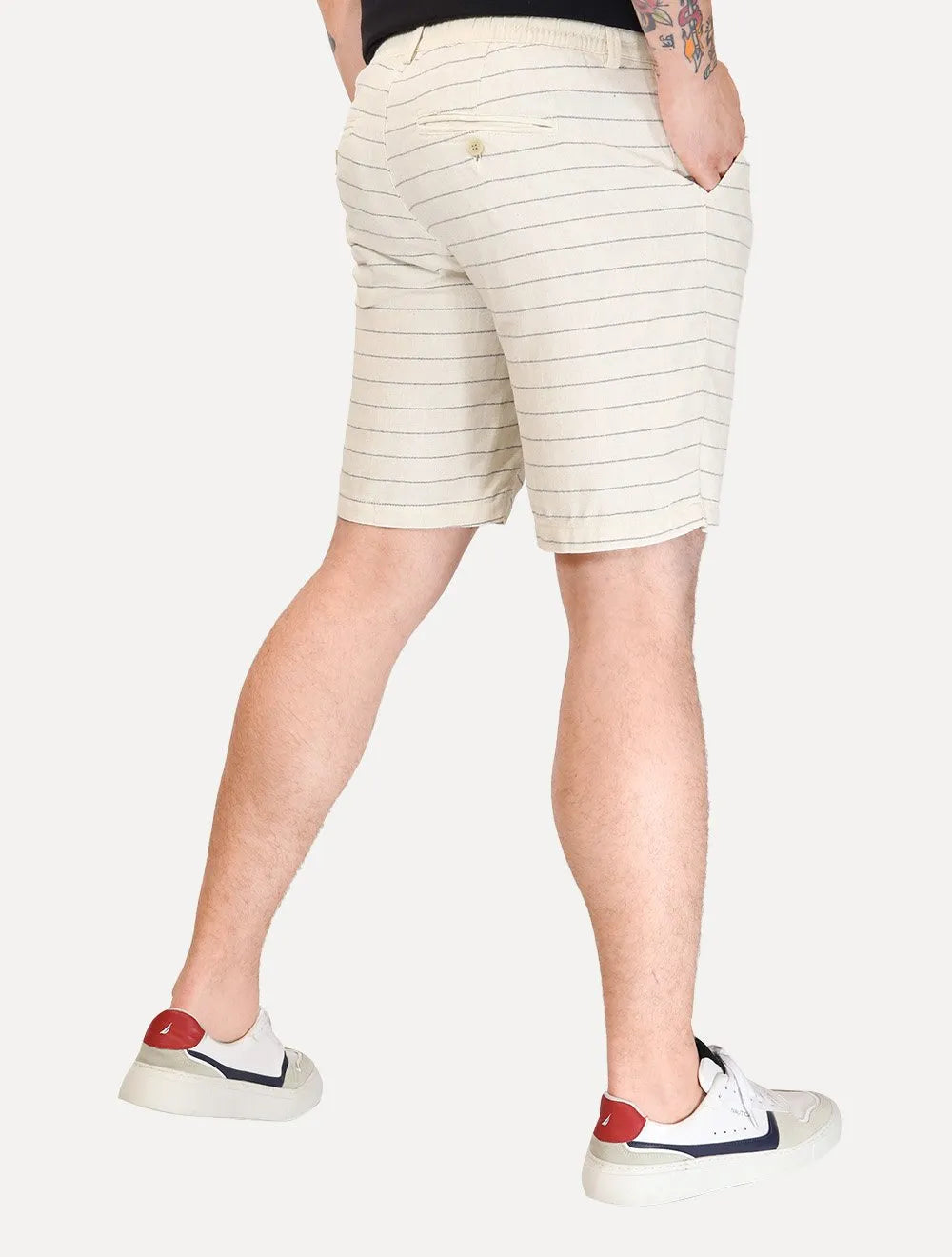 Bermuda Calvin Klein Jeans Masculina Cordão Cotton Stripes Off White