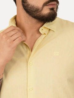 Camisa John John Masculina Regular Manga Curta Marc Linen Blend Amarela