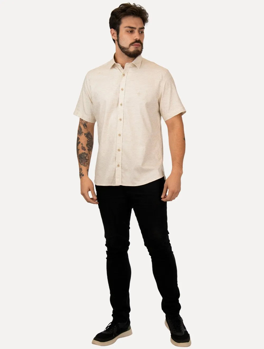 Camisa Dudalina Masculina Comfort Superfine Cotton Areia Mescla