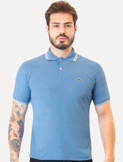 Polo Lacoste Masculina Classic Fit Piquet White Stripes Azul