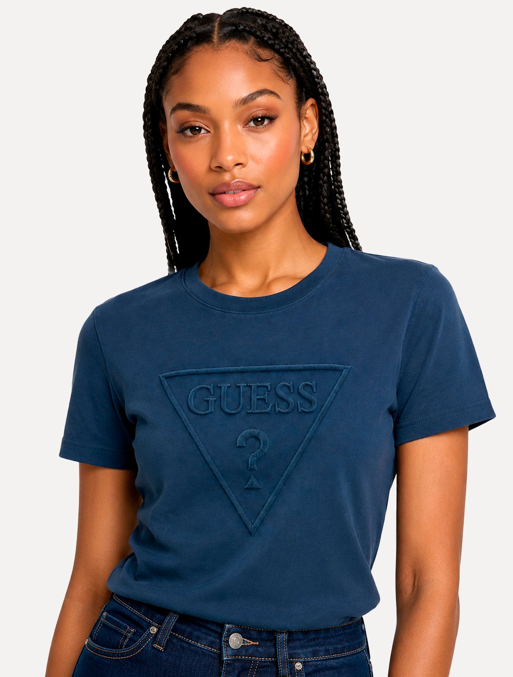 Camiseta Guess Feminina Bust Embroidery Logo Azul Escuro
