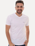 Camiseta Calvin Klein Masculina V-Neck Logo Flamê Branca