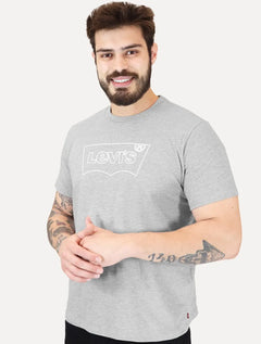 Camiseta Levis Masculina Relaxed Center Logo Stripe Cinza Mescla