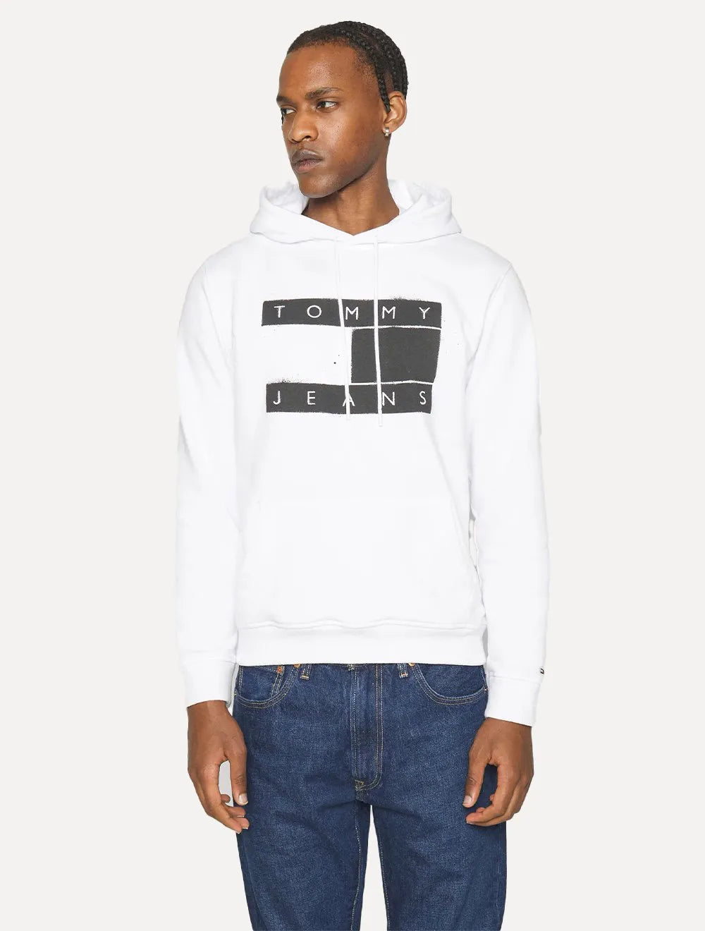 Moletom Tommy Jeans Masculino Hoodie Flag Logo Spray Branco