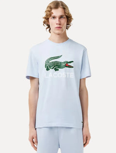 Camiseta Lacoste Masculina Jersey Croco Signature Logo Azul Claro