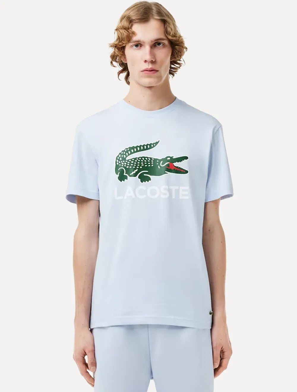 Camiseta Lacoste Masculina Jersey Croco Signature Logo Azul Claro