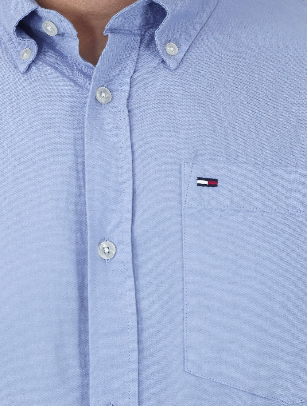 Camisa Tommy Jeans Masculina Relaxed Oxford Pocket Azul